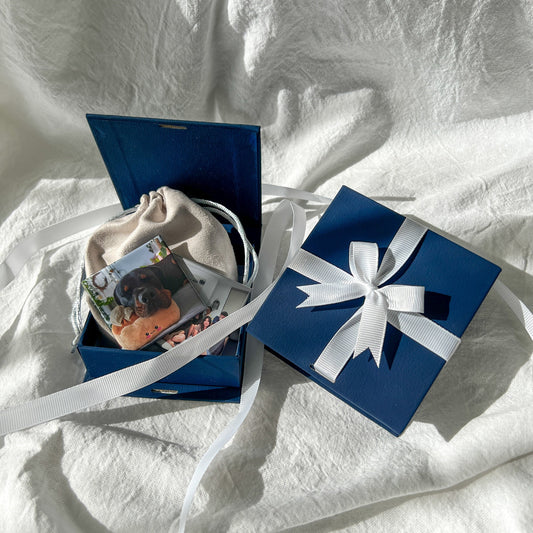 navy gift box with suede pouch for gifting